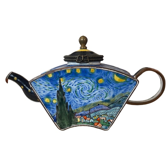 Kelvin Chen Enamel Starry Night Teapot Trinket Box No. 1998 - Picture 1 of 13